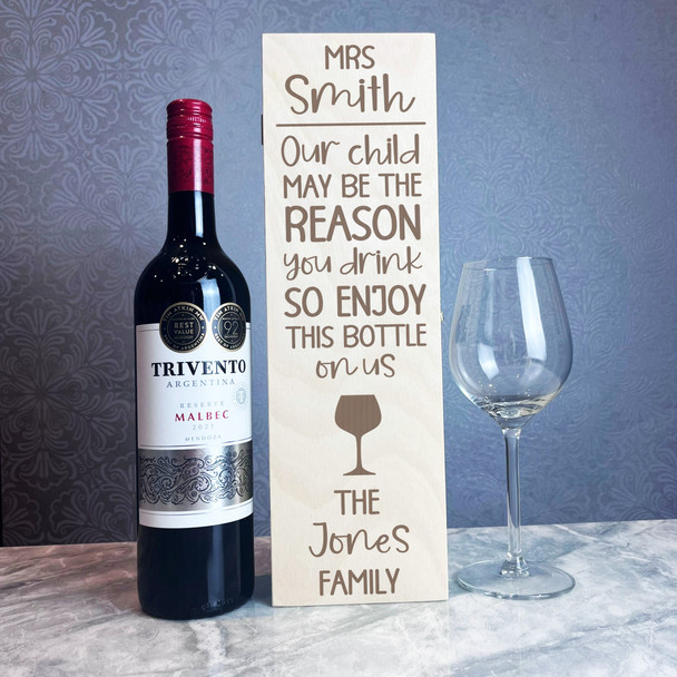 Thank You Teacher Our Child The Reason Personalised 1 Wine Bottle Gift Box