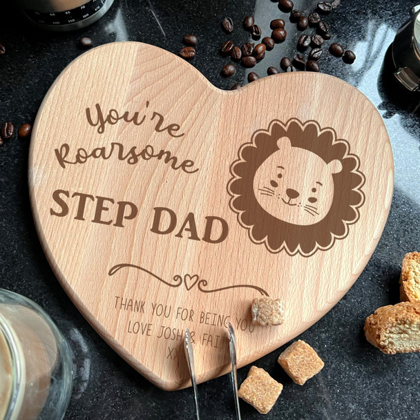 Roarsome Step Dad Birthday Father's Day Personalised Heart Wooden Chopping Board