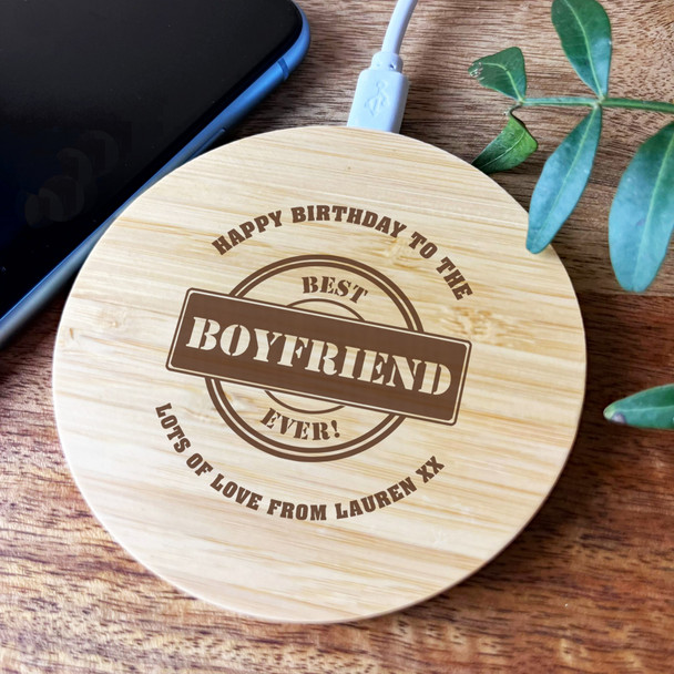 Best Boyfriend Ever Birthday Personalised Round Wireless Phone Charger Pad