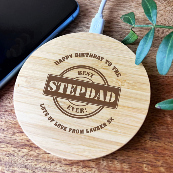 Best Stepdad Ever Birthday Personalised Round Wireless Phone Charger Pad