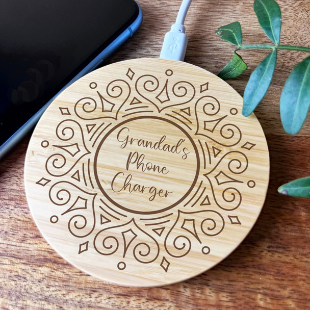 Fancy Circle Border Grandad's Phone Charger Personalised Round Phone Charger Pad