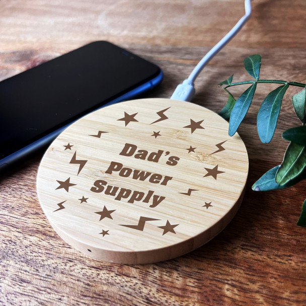 Lightning & Stars Power Supply Dad Personalised Round Wireless Phone Charger Pad