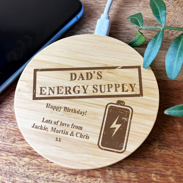 Stamp Energy Supply Battery Dad Birthday Personalised Round Phone Charger Pad