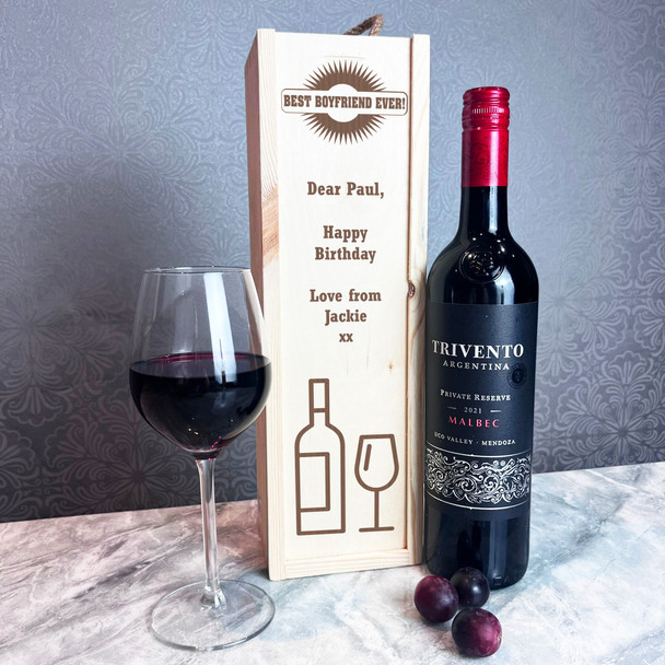 Best Ever Wine Glass Boyfriend Birthday 1 Bottle Personalised Wine Gift Box
