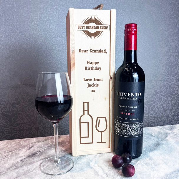 Best Ever Wine Glass Grandad Birthday 1 Bottle Personalised Wine Gift Box