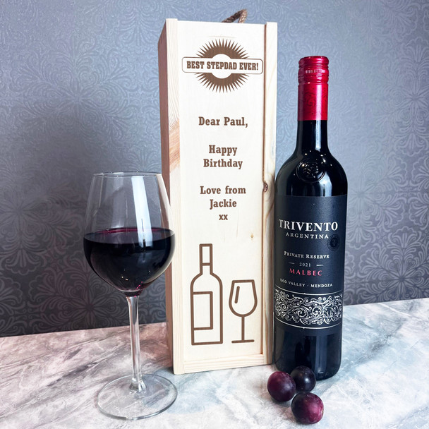 Best Ever Wine Glass Stepdad Birthday 1 Bottle Personalised Wine Gift Box