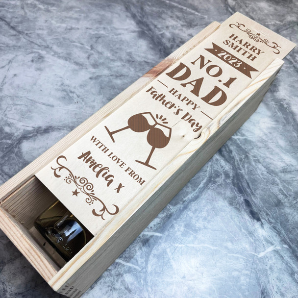 Dad Happy Father's Day No.1 Glasses Cheers 1 Bottle Personalised Wine Gift Box