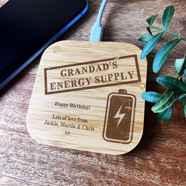 Energy Supply Battery Grandad Birthday Personalised Square Phone Charger Pad