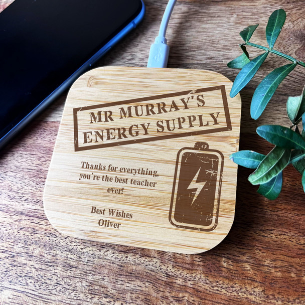 Energy Supply Battery Thank You Teacher Personalised Square Phone Charger Pad