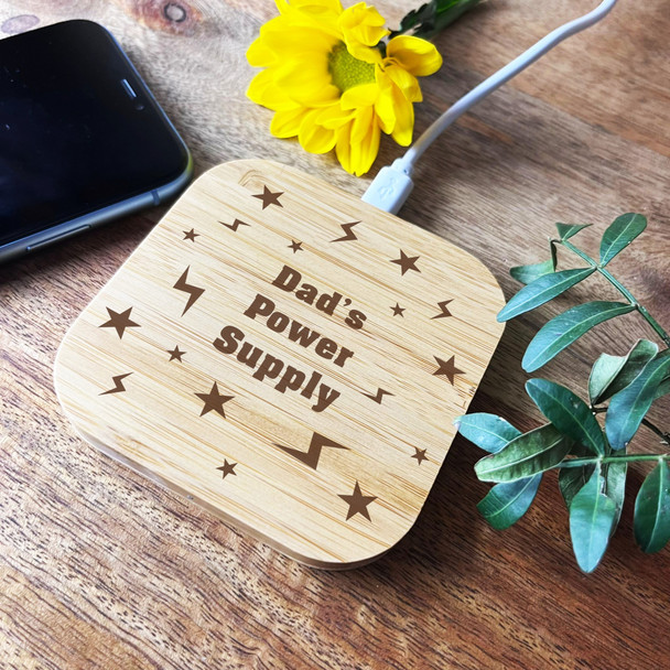 Lightning & Stars Power Supply Dad Personalised Square Phone Charger Pad