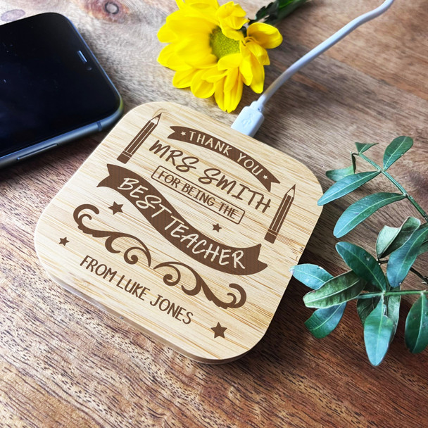 Thank You For Being The Best Teacher Personalised Square Phone Charger Pad