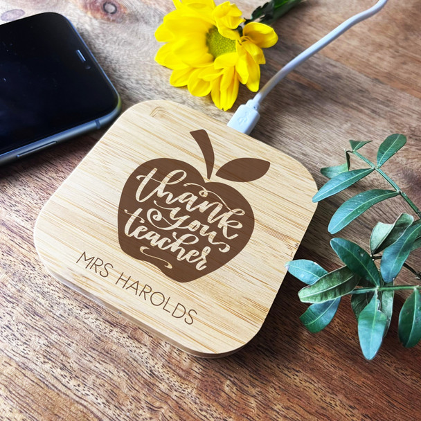 Thank You Teacher Apple Personalised Square Wireless Phone Charger Pad