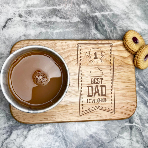 No.1 Best Dad Trophy Banner Personalised Tea & Biscuits Treat Serving Board