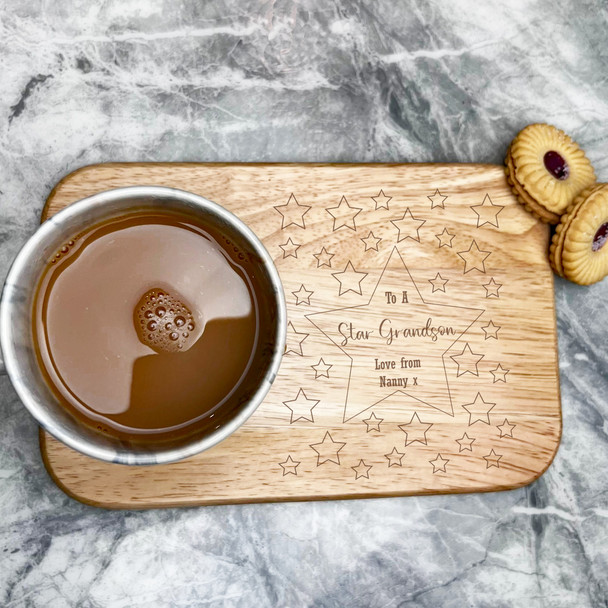 Stars Border To A Star Grandson Personalised Tea & Biscuits Treat Serving Board