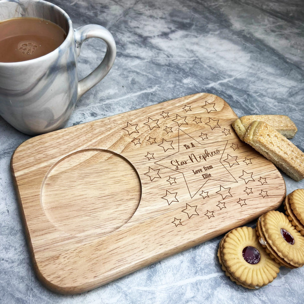 Stars Border To A Star Nephew Personalised Tea & Biscuits Treat Serving Board