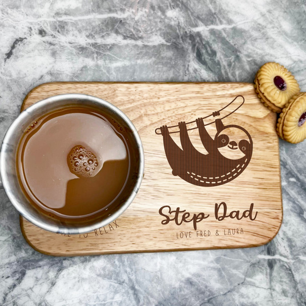 Time To Relax Step Dad Hanging Sloth Personalised Tea & Biscuits Treat Board