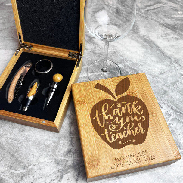 Apple Thank You Teacher School Leavers Personalised Wine Bottle Gift Box Set