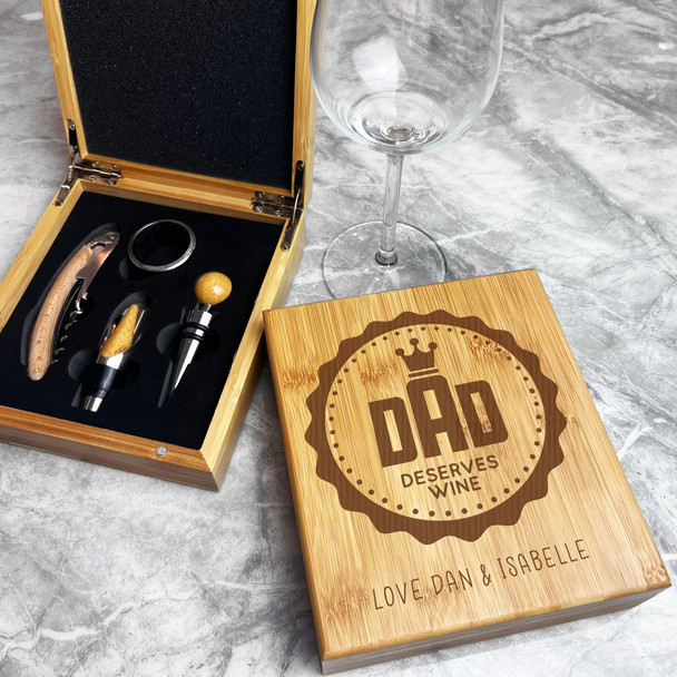 Dad Crown Badge Deserves Wine Personalised Wine Bottle Tools Gift Box Set