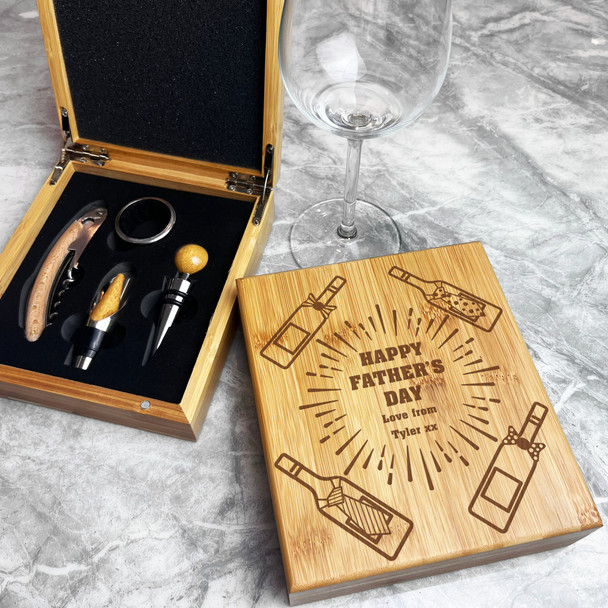 Ties Bowties Father's Day Personalised Wine Bottle Tools Gift Box Set