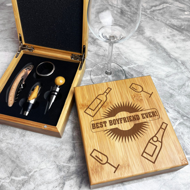 Wine & Champagne Glasses Boyfriend Personalised Wine Bottle Tools Gift Box Set