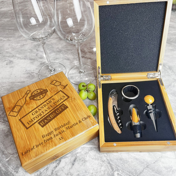 Wine Bottle Glass Grandad Birthday Personalised Wine Bottle Tools Gift Box Set