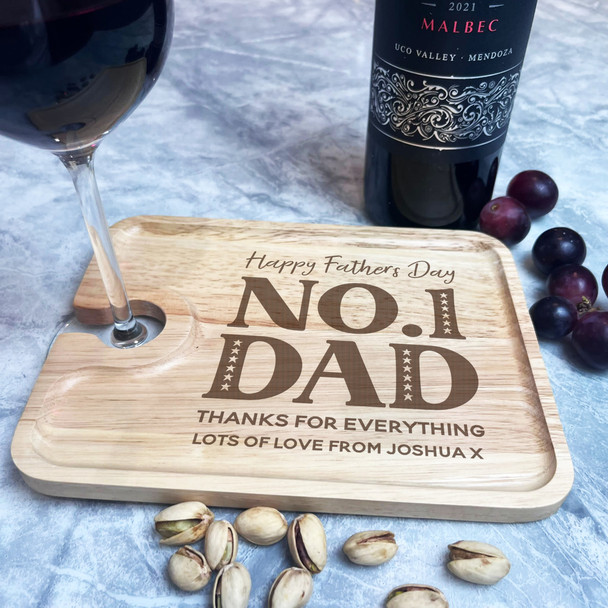 Happy Father's Day Number 1 Dad Personalised Wine Glass and Nibbles Serving Tray