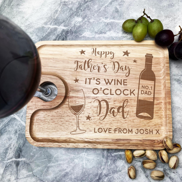 Wine O'clock Happy Father's Day Dad Personalised Wine Glass & Nibbles Tray