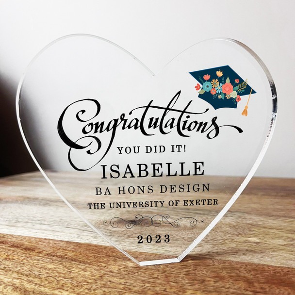 Congratulations Graduation Cap University Graduate Clear Heart Personalised Gift