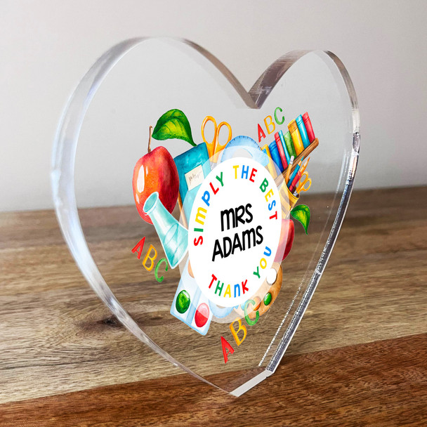 Thank You Teacher Simply The Best School Icons Clear Heart Personalised Gift