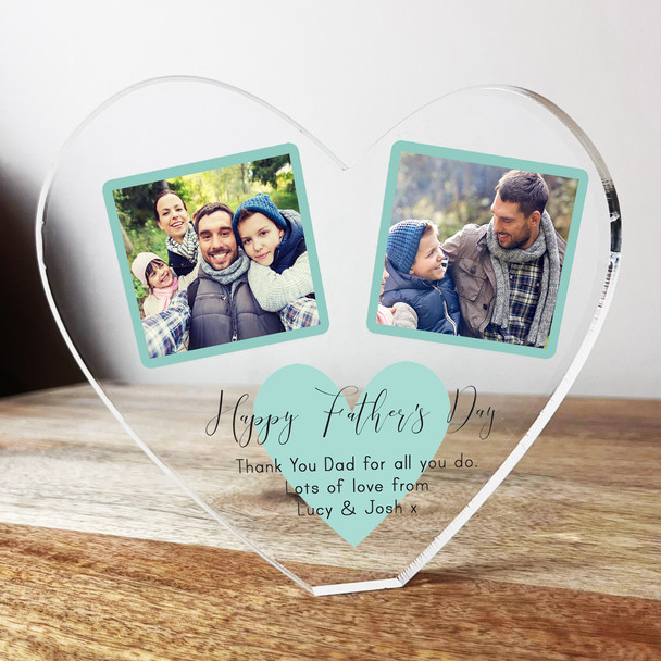 Father's Day Dad Heart 2 Photos Clear Heart Personalised Ornament Gift