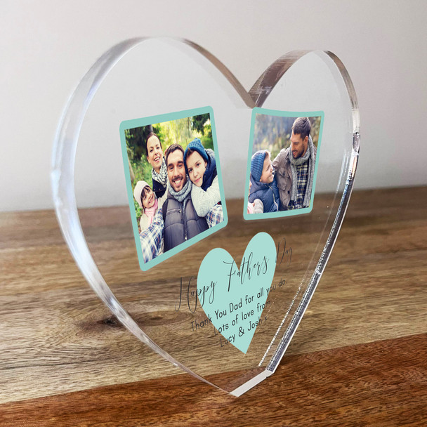 Father's Day Dad Heart 2 Photos Clear Heart Personalised Ornament Gift