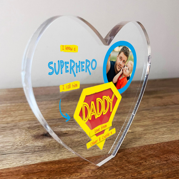 Superhero Daddy Father's Day Birthday Photo Clear Heart Personalised Gift