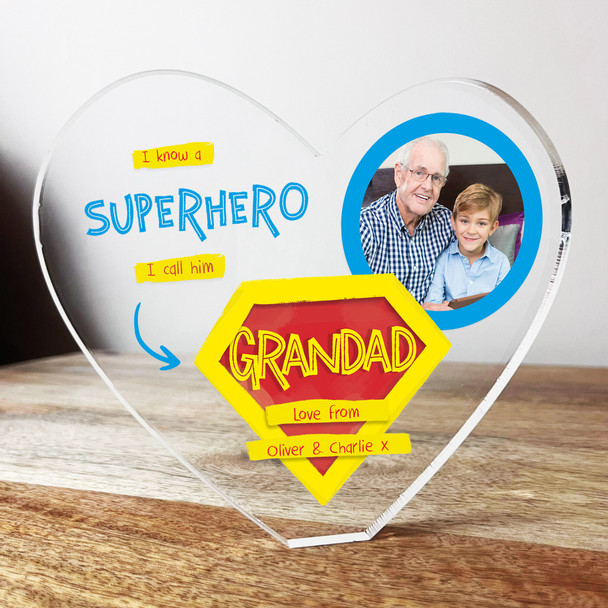 Superhero Grandad Father's Day Birthday Photo Clear Heart Personalised Gift