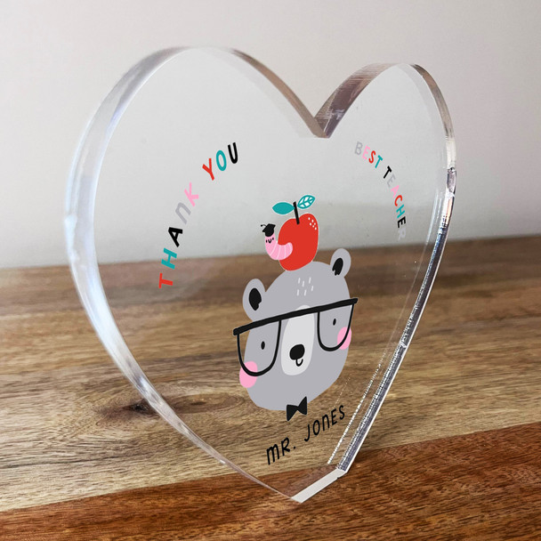 Thank You Best Teacher Bear With Apple Heart Clear Heart Personalised Gift