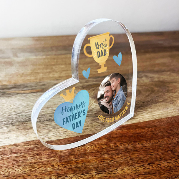 Best Dad Father's Day Photo Trophy Blue Clear Heart Personalised Gift Ornament