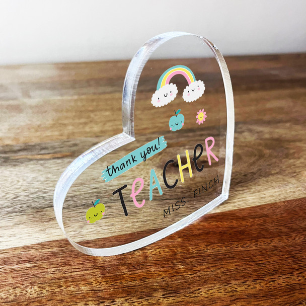 Rainbow Pastel Thank You Teacher Flowers Clear Heart Personalised Gift Ornament Rainbow Pastel Thank You Teacher Flowers Clear Heart Personalised Gift Ornament