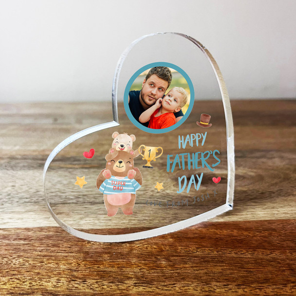 Father's Day Dad Bear Photo Clear Heart Personalised Gift Ornament