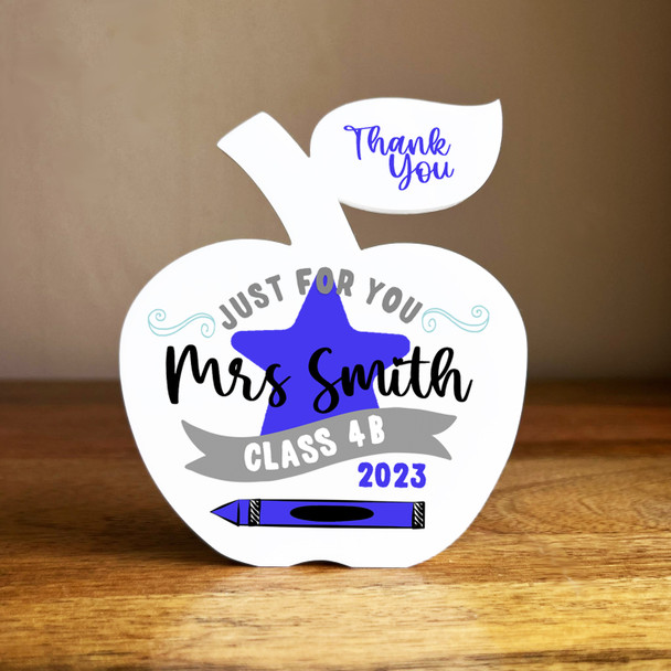 Just For You Teacher Thank You Star Blue Banner Pencil Apple Personalised Gift