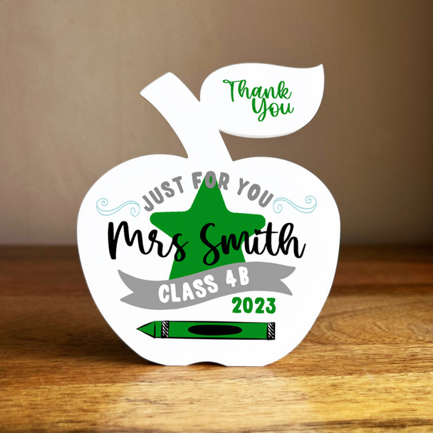 Just For You Teacher Thank You Star Green Banner Pencil Apple Personalised Gift