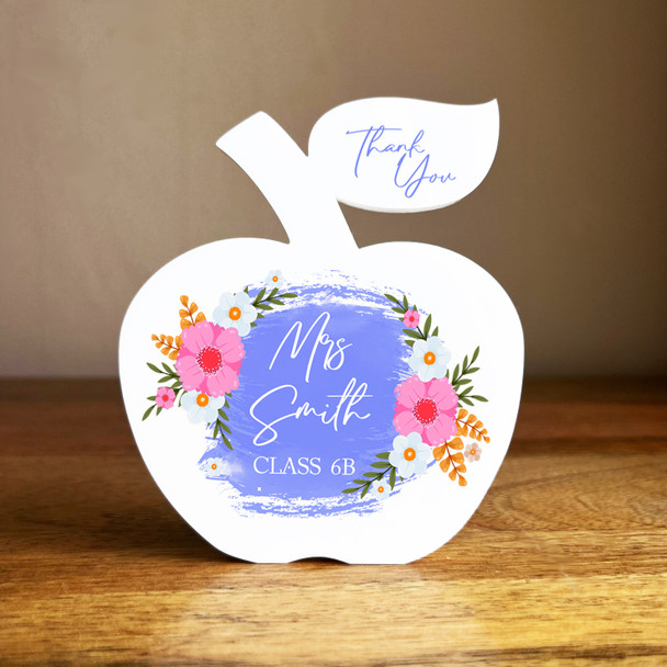 Thank You Teacher Purple Pink Flowers Apple Personalised Gift Ornament