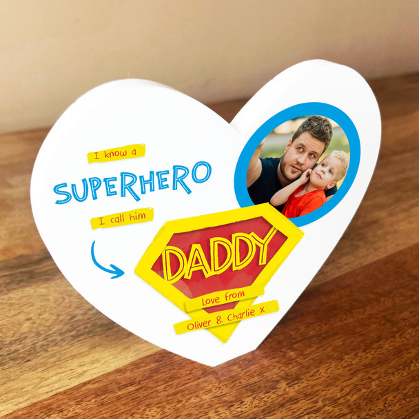 Superhero Daddy Father's Day Photo Birthday White Heart Personalised Gift