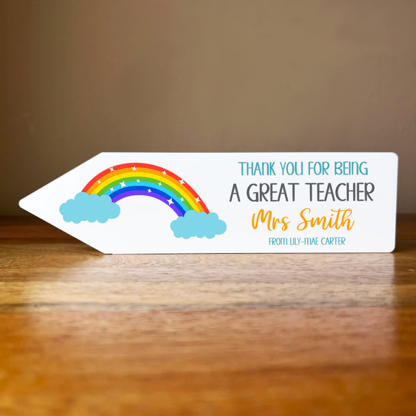 Thank You For Being A Great Teacher Rainbow Pencil Shaped Personalised Gift