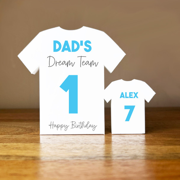 Dad's Team Birthday Football Light Blue Shirt Family 1 Small Personalised Gift
