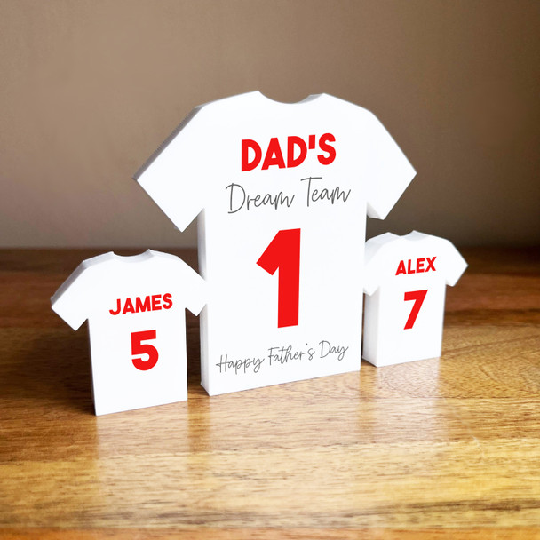 Dad's Team father's Day Football Red Shirt Family 2 Small Personalised Gift