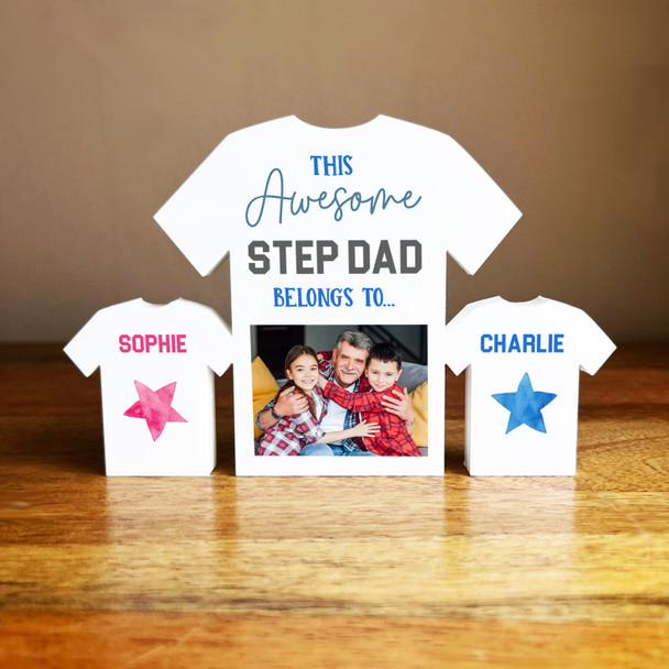 This Awesome Step Dad Belongs To 2 Small Football Shirt Photo Personalised Gift