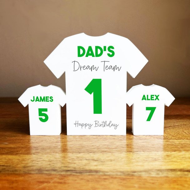 Dad's Dream Team Birthday Football Green Shirt Family 2 Small Personalised Gift
