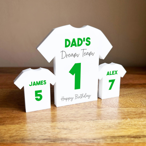 Dad's Dream Team Birthday Football Green Shirt Family 2 Small Personalised Gift