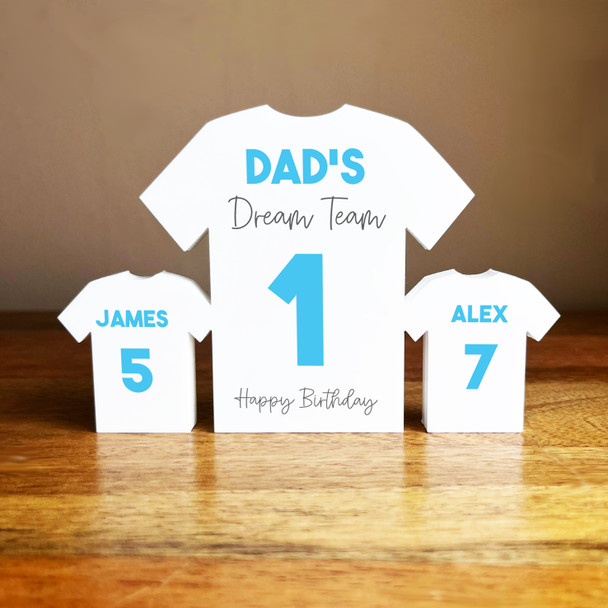 Dad's Team Birthday Football Light Blue Shirt Family 2 Small Personalised Gift