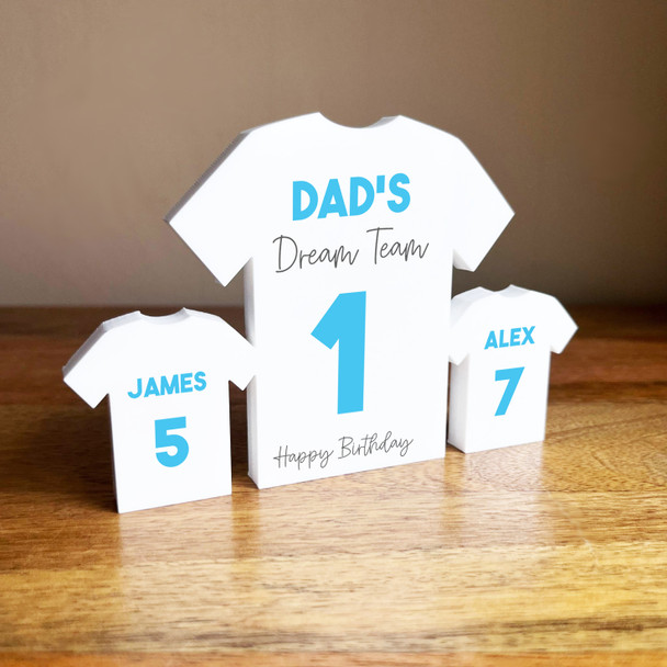 Dad's Team Birthday Football Light Blue Shirt Family 2 Small Personalised Gift