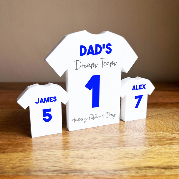 Dad's Team father's Day Football Blue Shirt Family 2 Small Personalised Gift